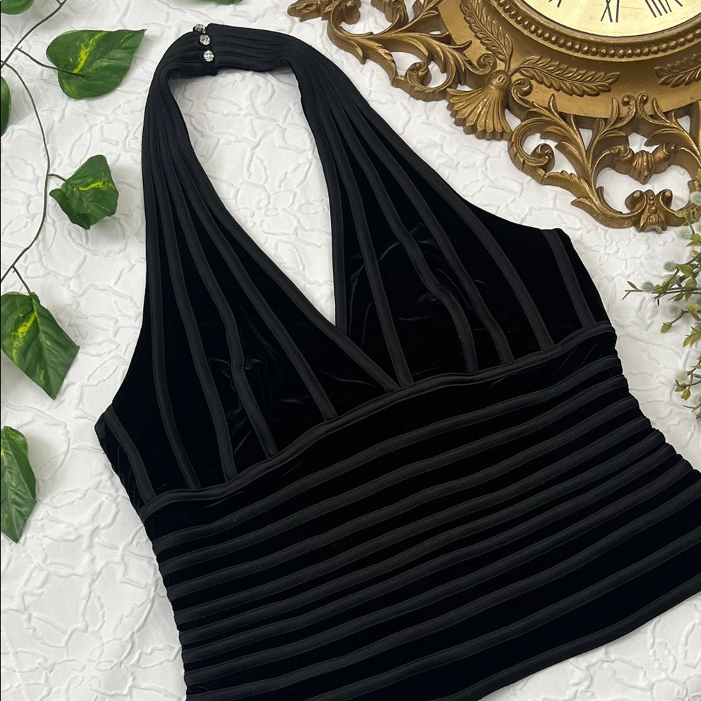 Vintage Y2K Black Velour Halter Top